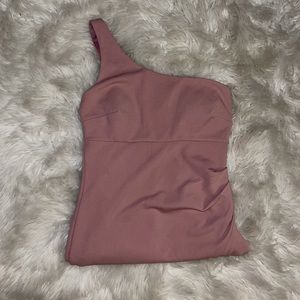 Long one shoulder dress cut slit